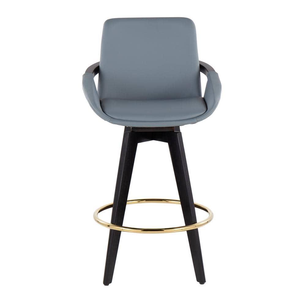Set of 2 Cosmo PU Leather/Metal/Wood Counter Height Barstools Black/Gold/Gray - LumiSource: Swivel, Upholstered, 250lb Capacity