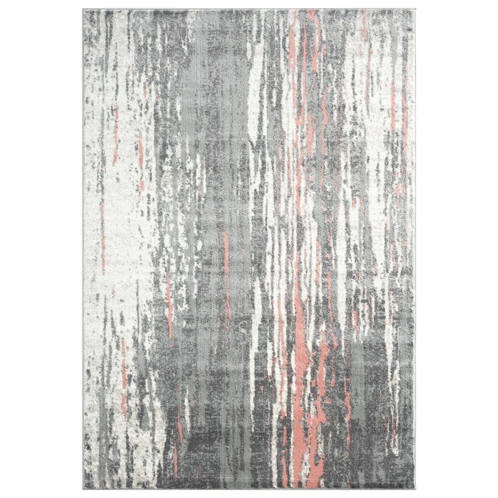 Abani Laguna Grey Pink Drip Lines 4' x 6' 4' x 6'