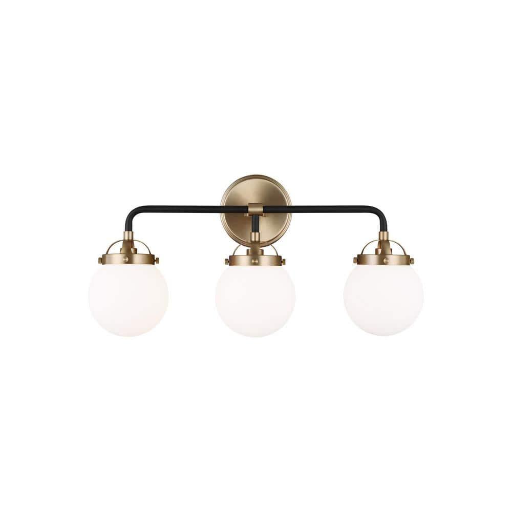 Satin Brass and Black 3-Light Globe Vanity Light