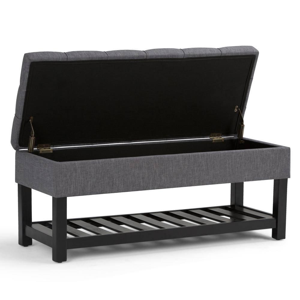 Simpli Home Saxon 43"W Tufted Transitional Storage Ottoman Bench with with Lift-Top Lid