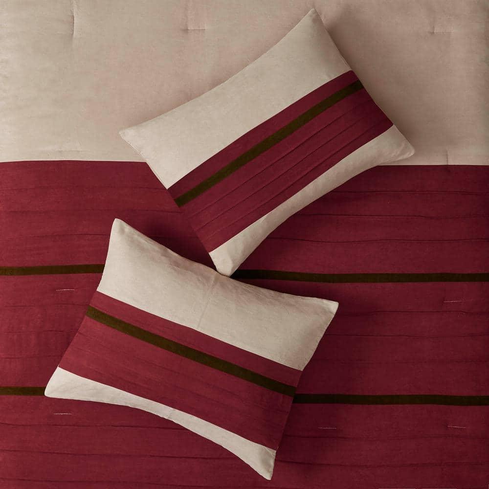 7pc California King Dakota Microsuede Comforter Set Red: Madison Park, Hypoallergenic, Embroidered, Machine Washable