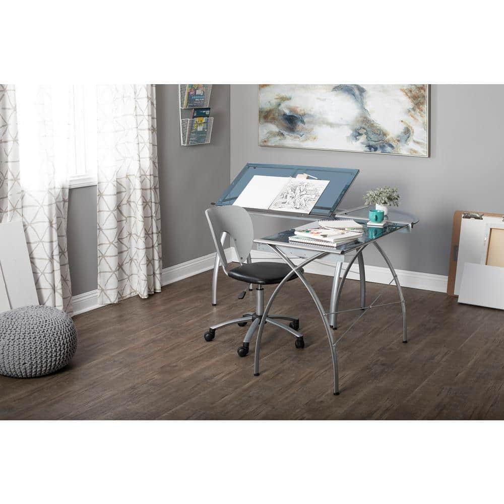 Inbox Zero Courson L-Shaped Glass Top Metal Base Drafting Table
