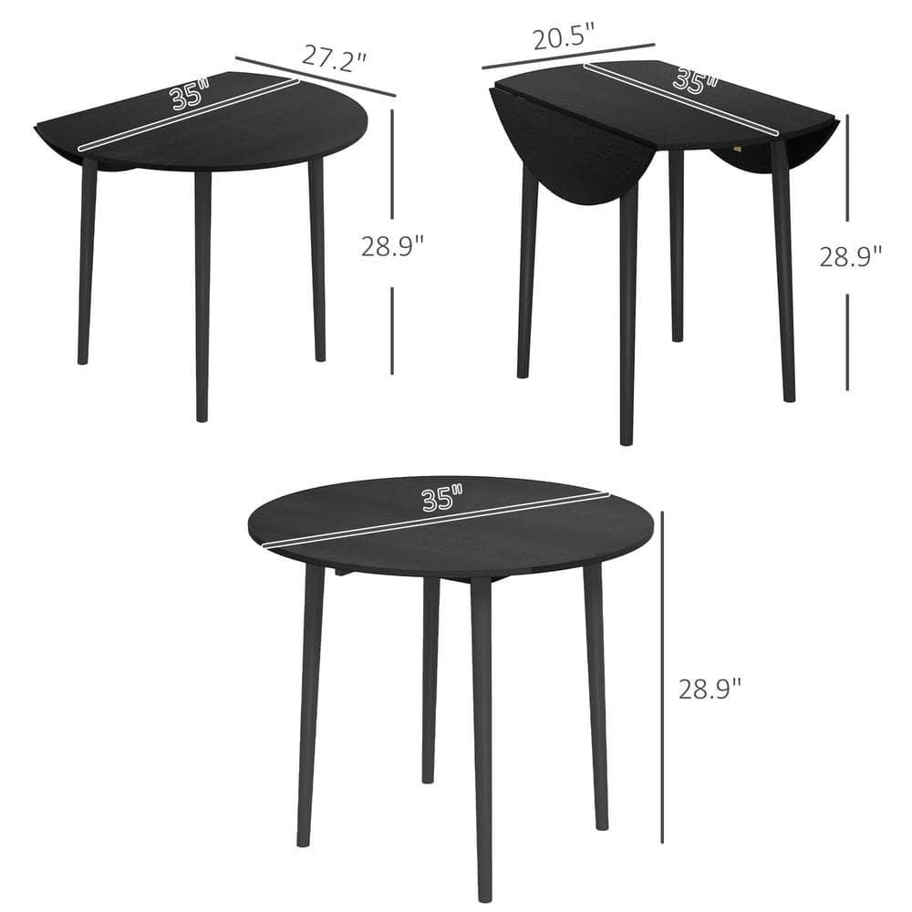HOMCOM Folding Dining Table, Collapsible Drop Leaf Table for Small Spaces, Round Foldable Kitchen Table with Wooden Legs, Black