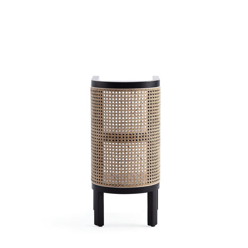 Versailles End Table Black/Natural - Manhattan Comfort: Half Moon Design, Fixed Shelf, Ash Material