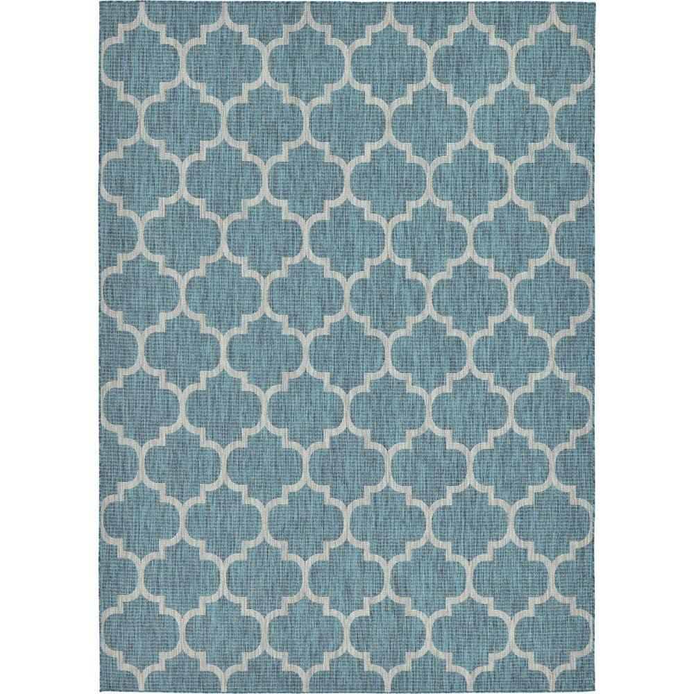 Unique Loom 8' 0 x 11' 4 Rectangle Indoor/Outdoor Trellis Teal Area Rug