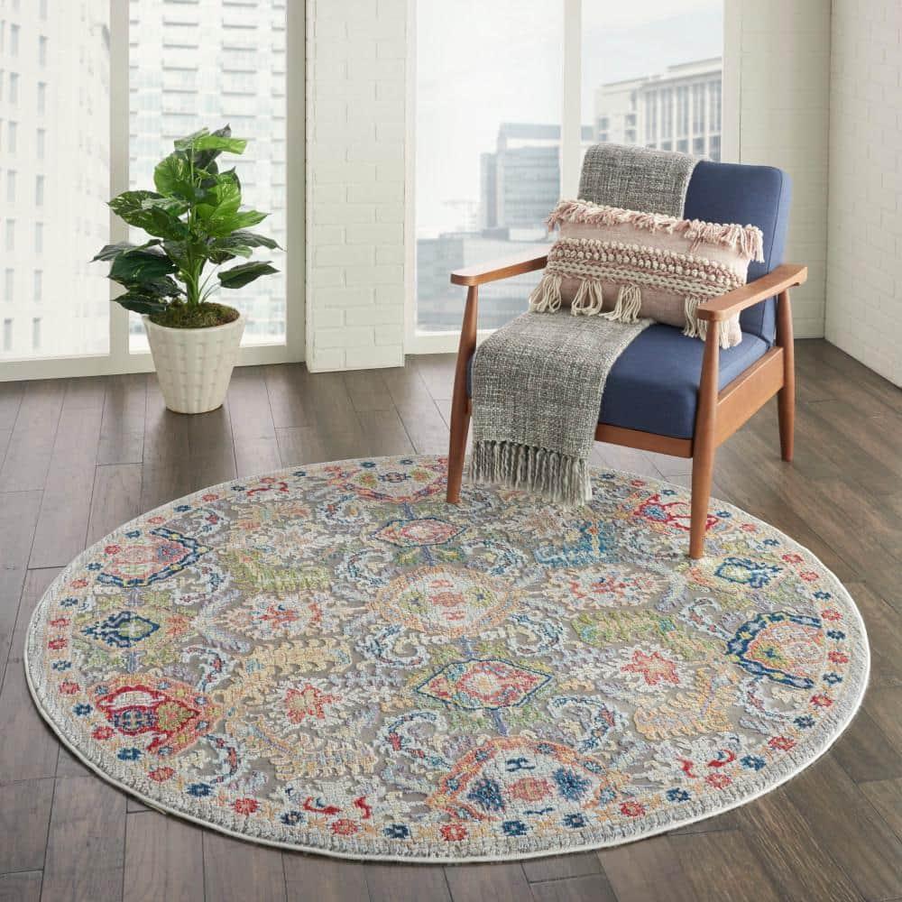 Nourison Global Vintage Traditional Bordered Indoor Area Rug Grey/Multicolor 6' x Round