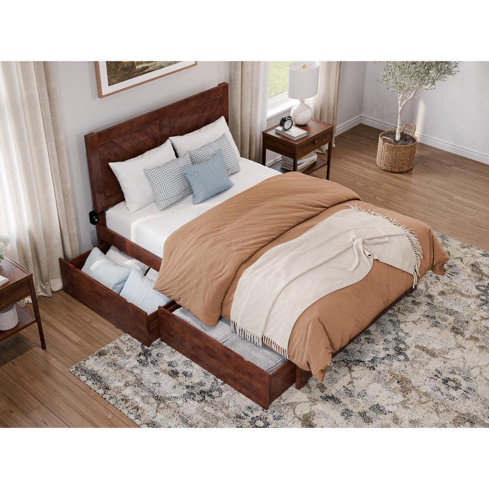 AFI Canyon Walnut Solid Wood Platform Bed with Matching Footboard & Storage Drawers, Full