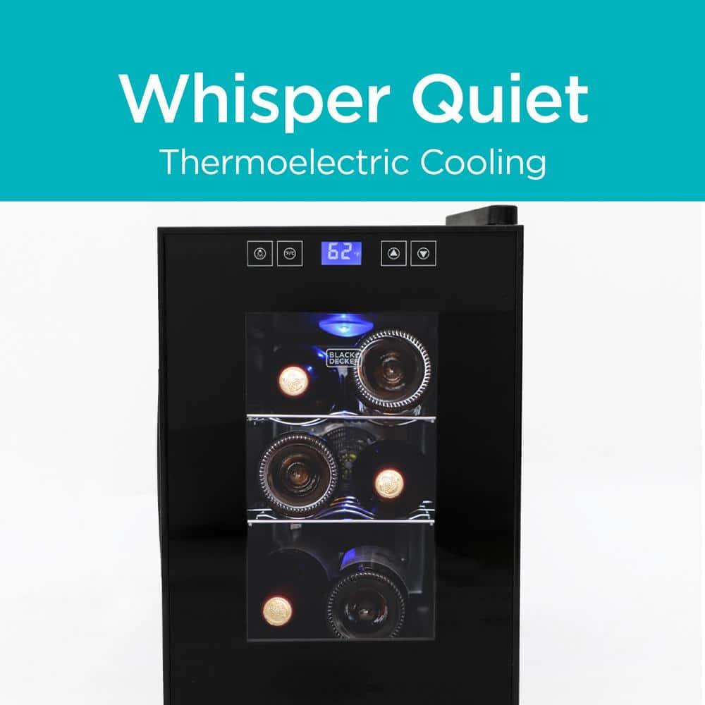 BLACK+DECKER 6 Bottle Wine Fridge, Thermoelectric Small Wine Cooler, Mini Wine Fridge with Triple Pane Clear Glass Door
