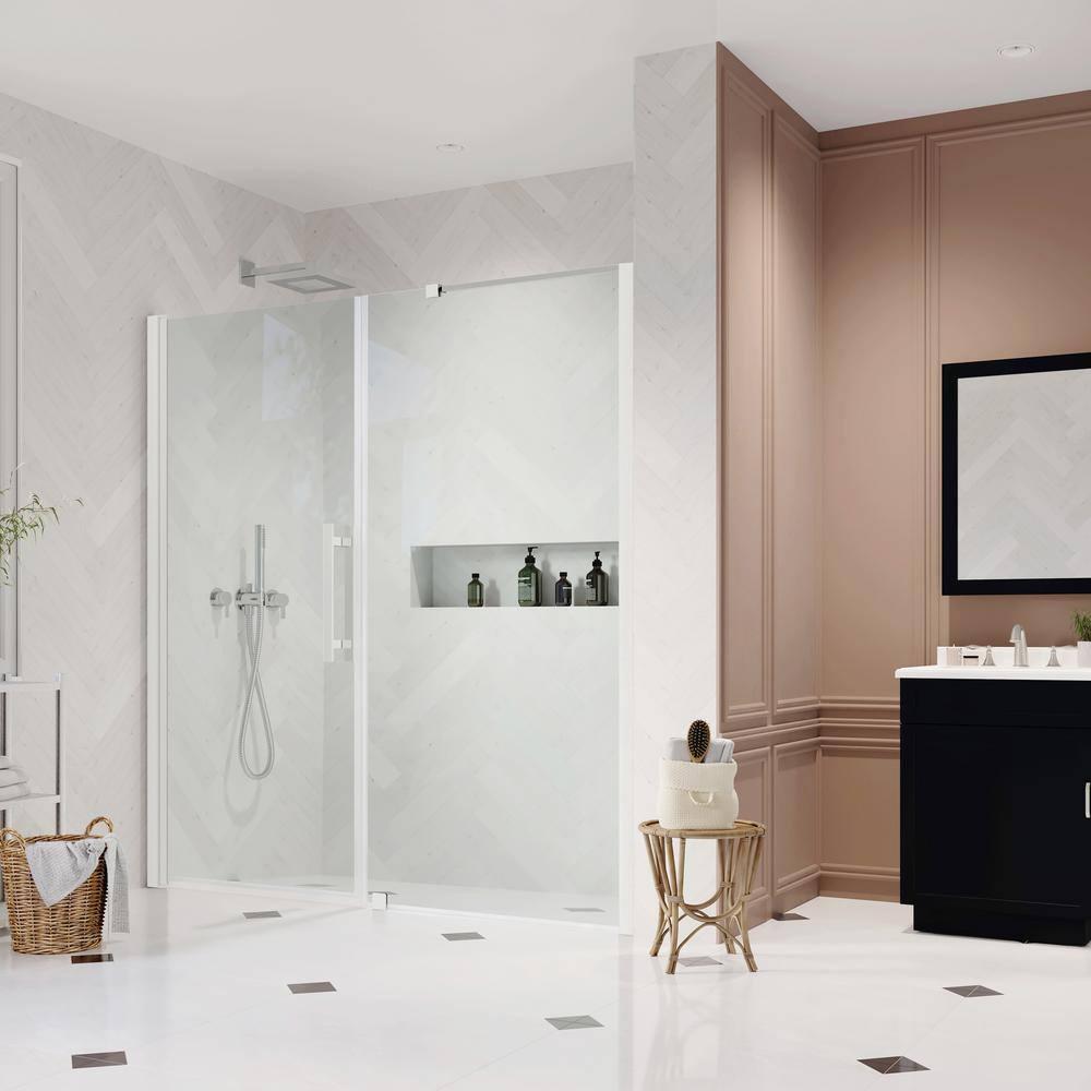 Ove Decors Pasadena 66-5/8 in. W x 72 in. H Alcove Pivot Frameless Shower Door in Nickel