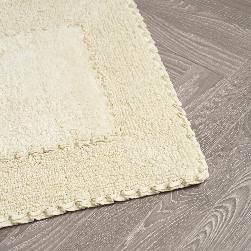 Ruffle Cotton Border Yellow 17 in. x 24 in. Bath Rug