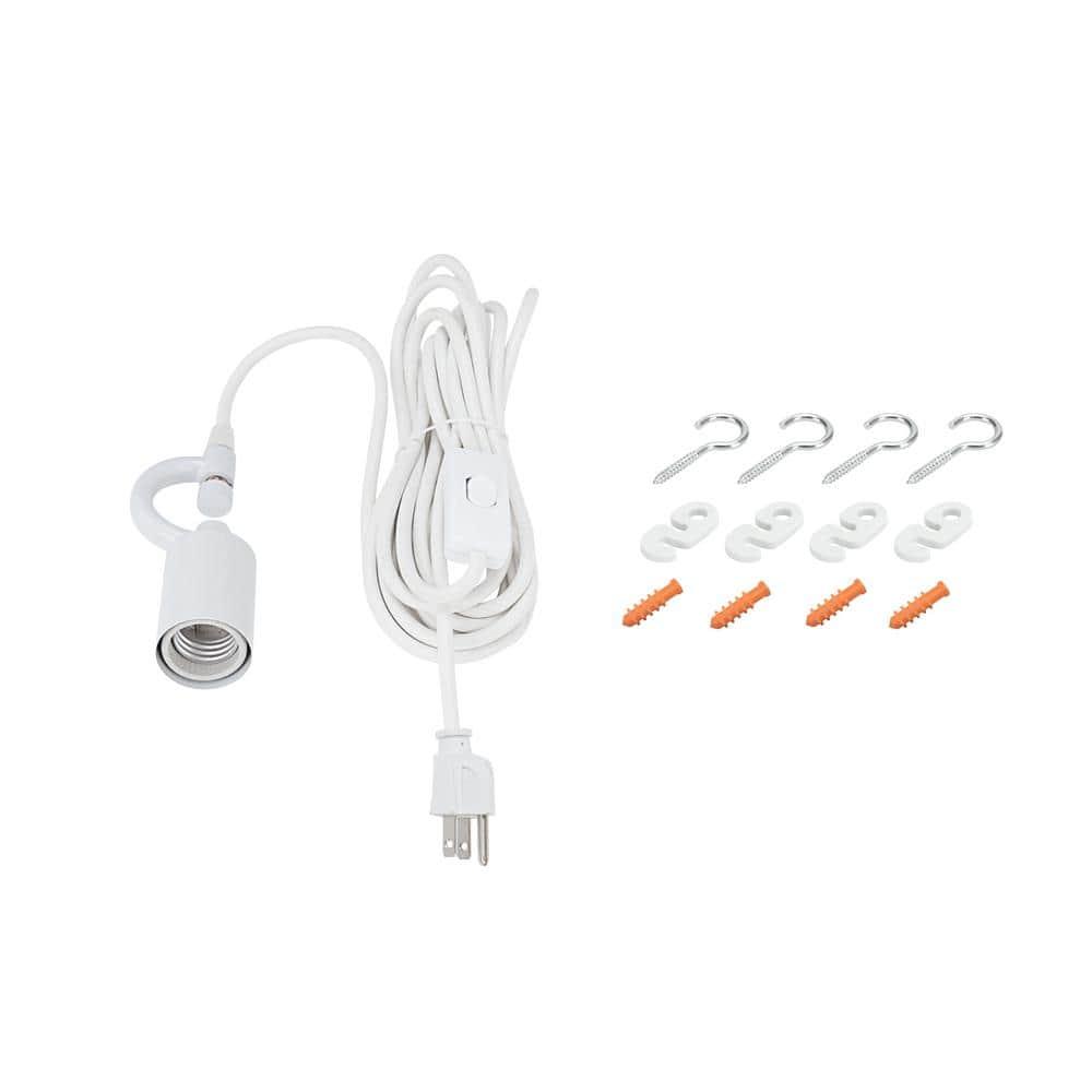 1-Light White Plug-In Swag Pendant with Off White Hardback Drum Fabric Shade