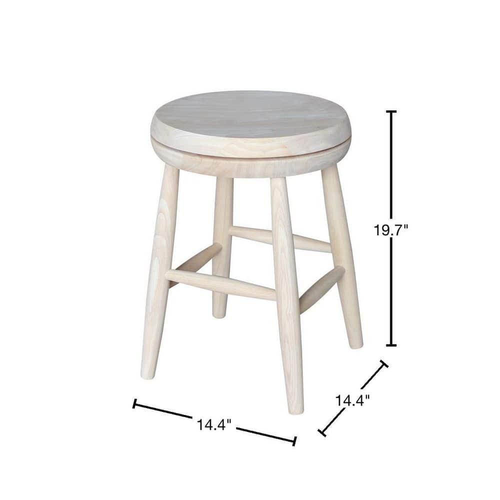 Jonathan Swivel Scooped Seat 18" Stool - Unfinished - International Concepts: Solid Wood, Round, No Assembly Required