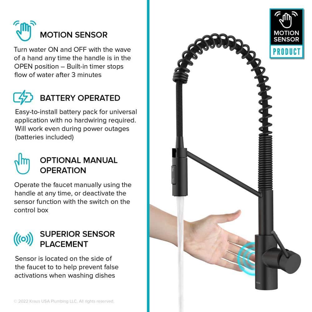 KRAUS Oletto Touchless Sensor Commercial Pull-Down Single Handle Kitchen Faucet with QuickDock Top Mount Assembly