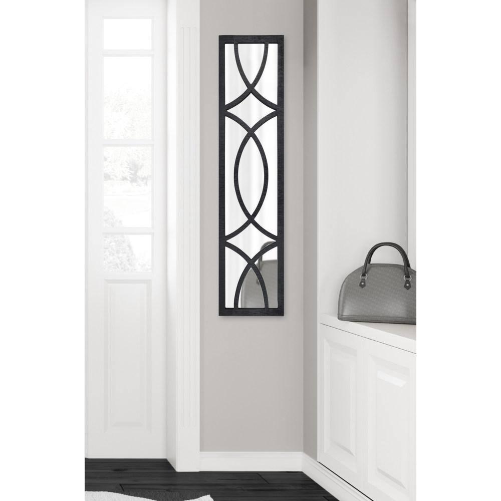 Kate and Laurel Tolland Decorative Wooden Panel Wall Mirror, 12" x 48", Black, Rustic Windowpane Accent