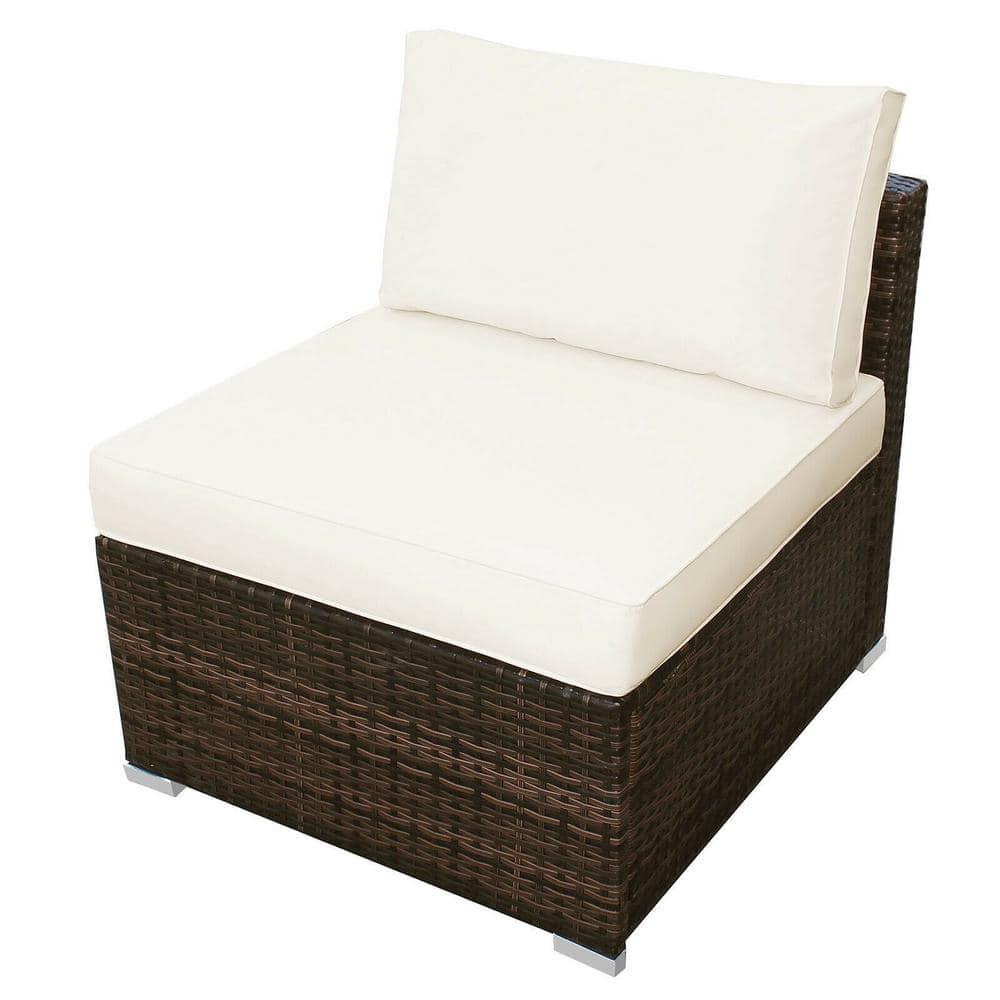 Demifill 5 Pieces Patio Rattan Furniture Set with Cushioned Armless Sofa, Weather-Resistant PE Rattan Sofa Set with Detachable Cushion, Furniture Set for Outdoor as Courtyard, Garden, White