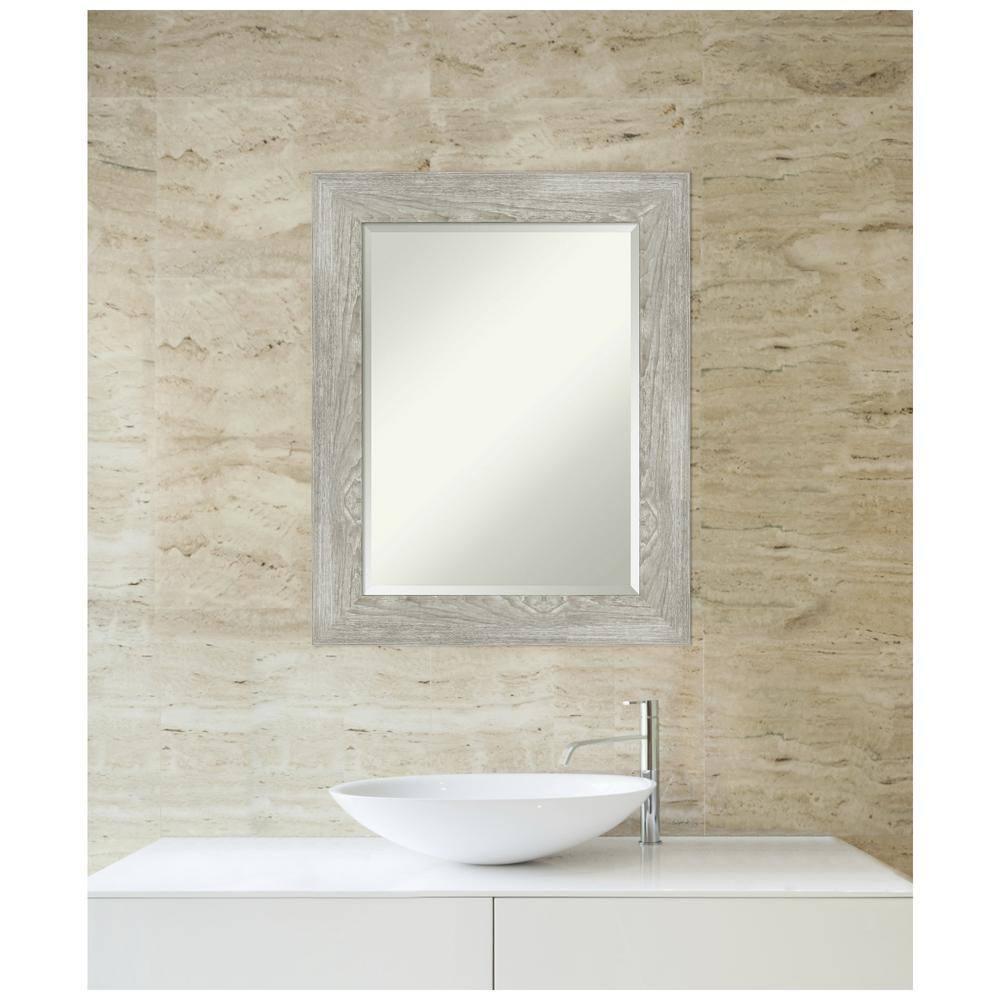 Amanti Art Beveled Bathroom Wall Mirror - Dove Greywash Frame Outer Size: 24 x 30 in