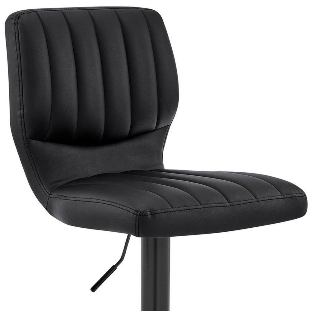 Bardot Adjustable Barstool with Faux Leather and Metal Finish Black - Armen Living: Swivel, Hydraulic Lift, 360-Degree Function