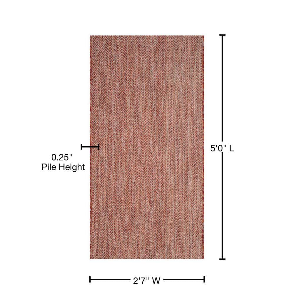 SAFAVIEH Courtyard Morven Chevron Stripes Indoor/Outdoor Area Rug, 2'7" x 5', Red/Beige