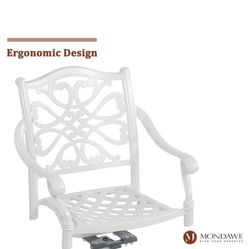 Mondawe 2 Pieces Cast Aluminum Swivel Dining Chair, All-Weather Aluminum Swivel Dining Chairs Outdoor Rocker Chair for Home Patio Garden Deck, White