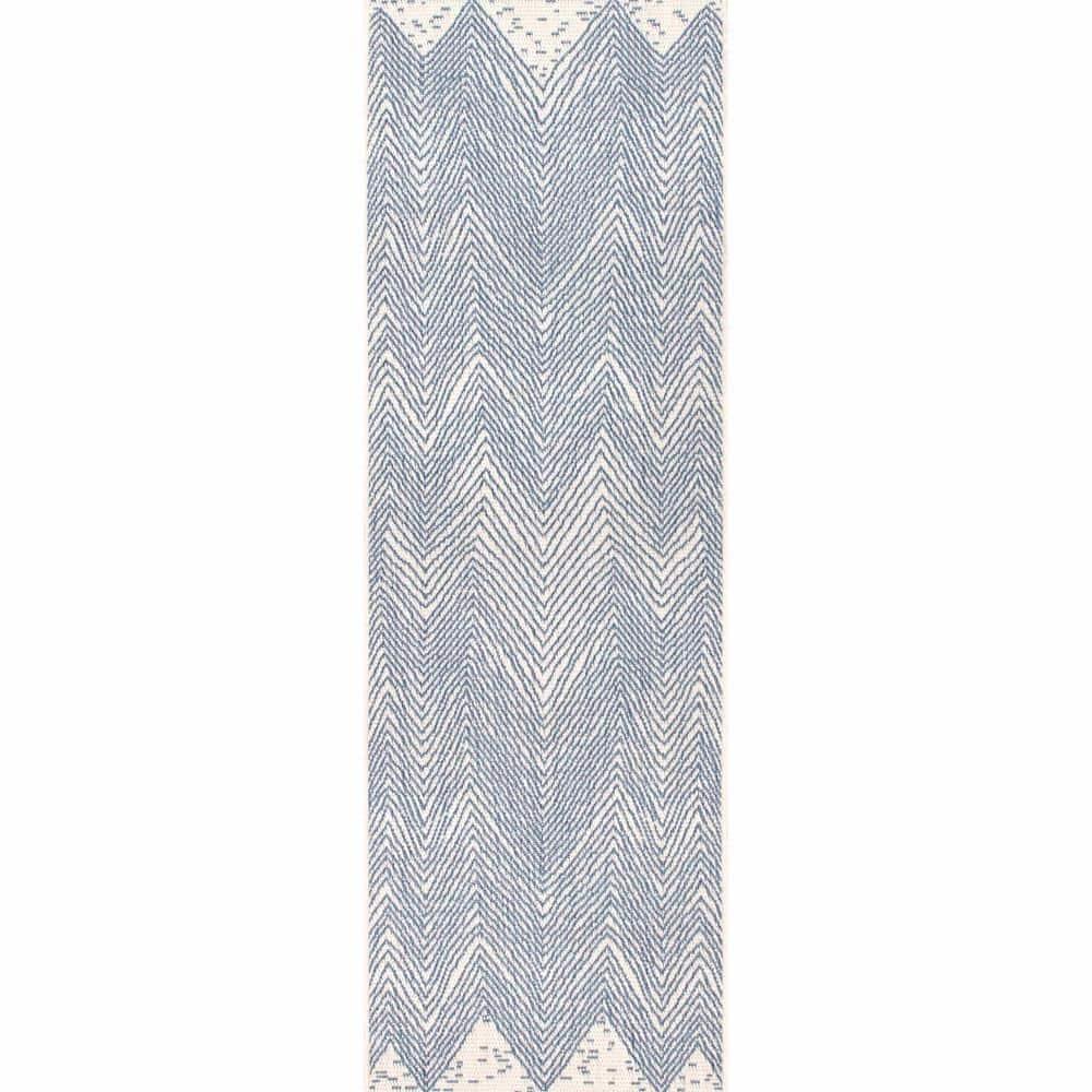 Dunham Abstract Indoor/Outdoor Area Rug for Living Room Patio Deck Front Porch Kitchen, Blue/Ivory