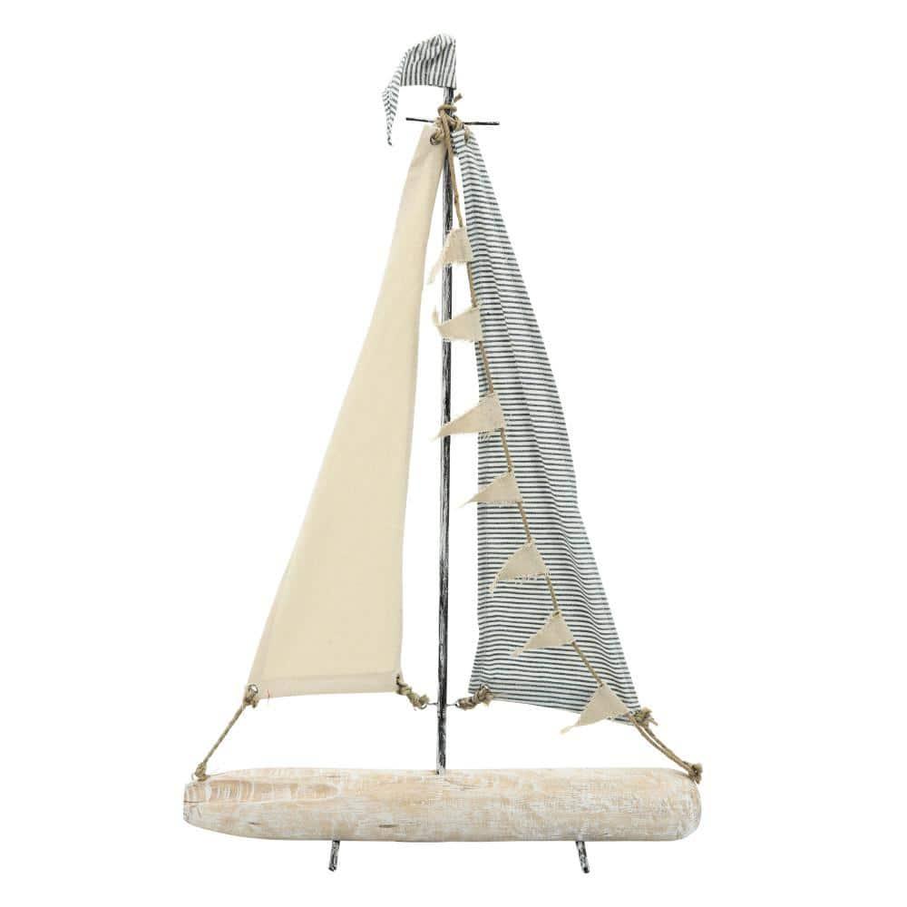 Sagebrook Home Iron 25" Sailboat With  Cloth Sails, Multi, Rectangle, Metal, Coastal, 17"L X 5"W X 25"H, Solid Color
