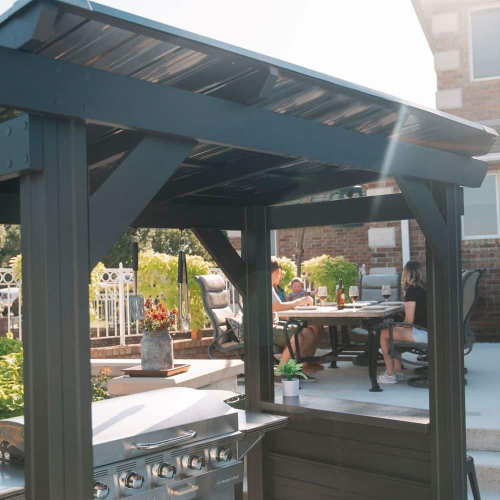 Backyard Discovery Rockport 8'x6' Galvanized Steel BBQ Grill Gazebo, Bar Tops, PowerPort