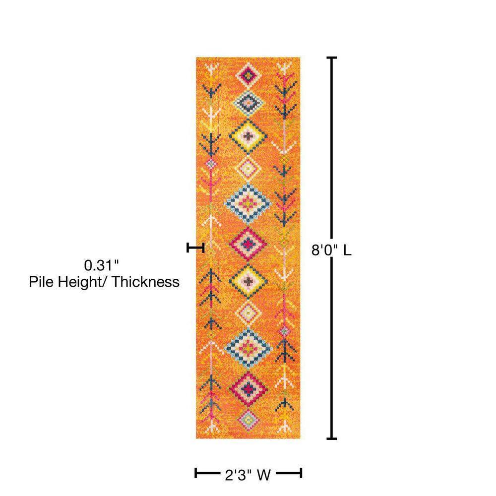 JONATHAN Y Love Geometric Orange/Multi 2 ft. x 8 ft. Runner Rug