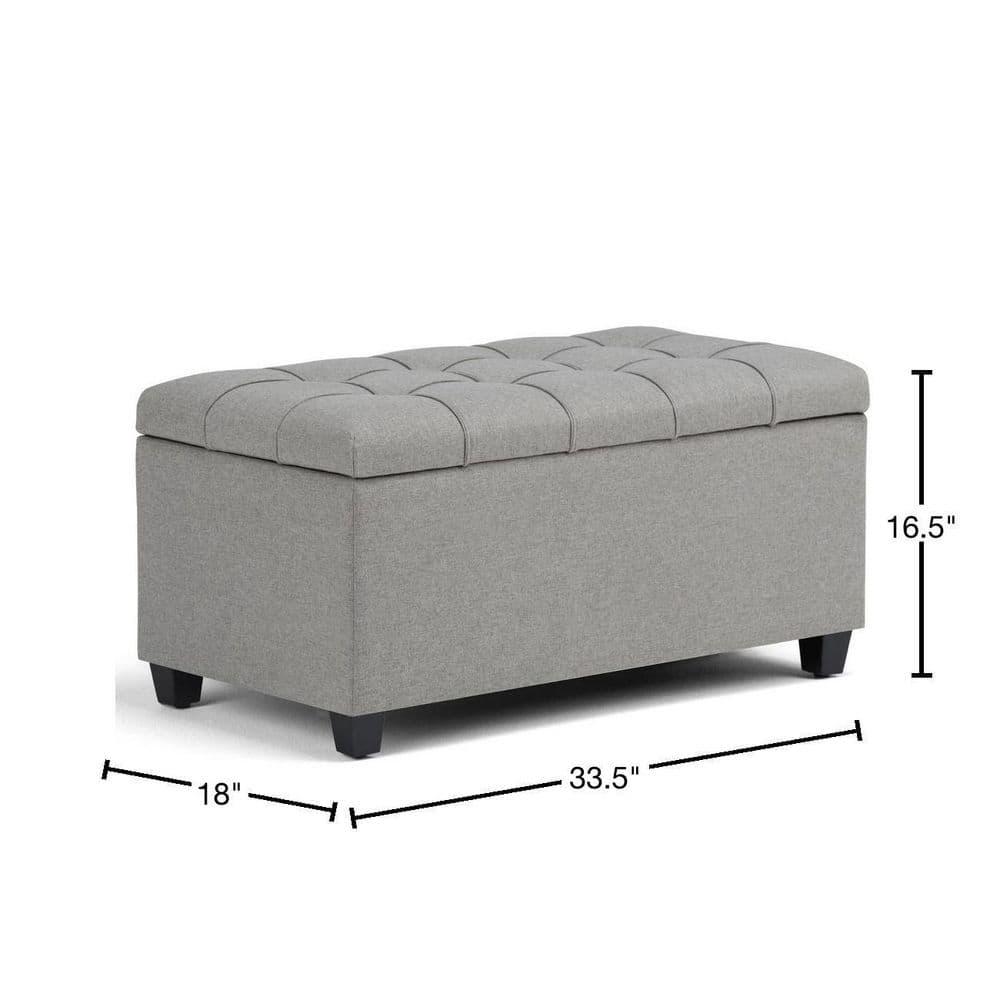 Simpli Home Sienna 33"W Upholstered Storage Ottoman Bench with Lift-Up Tufted Top