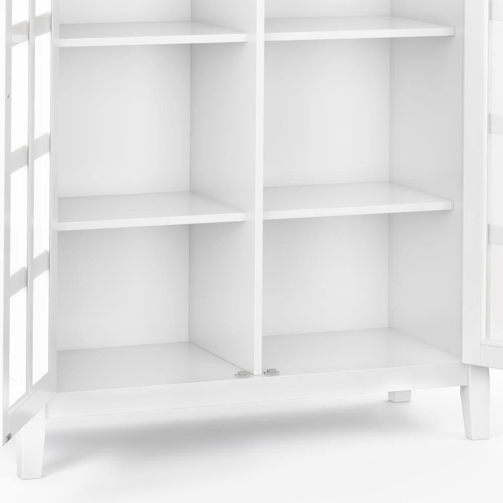 Simpli Home Acadian 39"W Solid Wood 4-Shelf Medium Storage Cabinet with Glass Doors and Adjustable Shelves