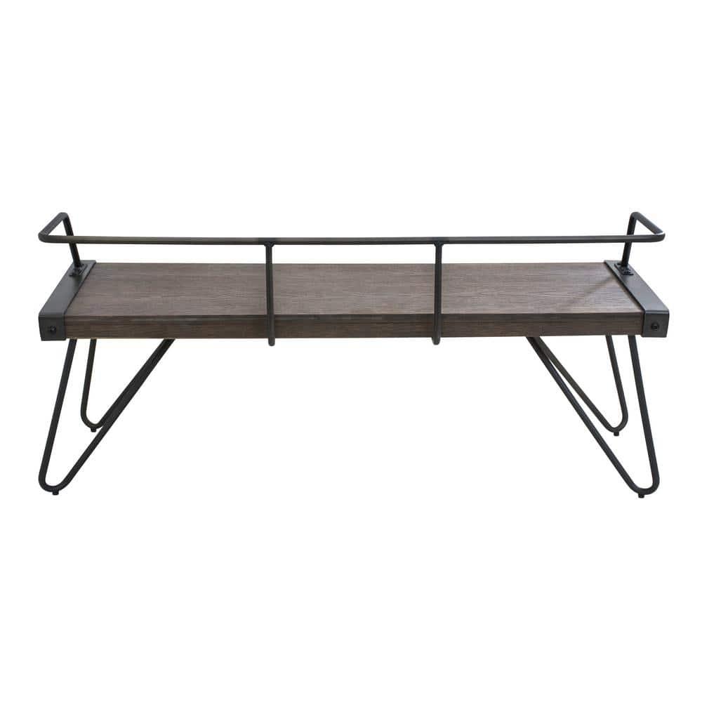 LumiSource Stefani Industrial Bench Antique Metal: Rectangle, Metal Frame, Seats 2, No Upholstery