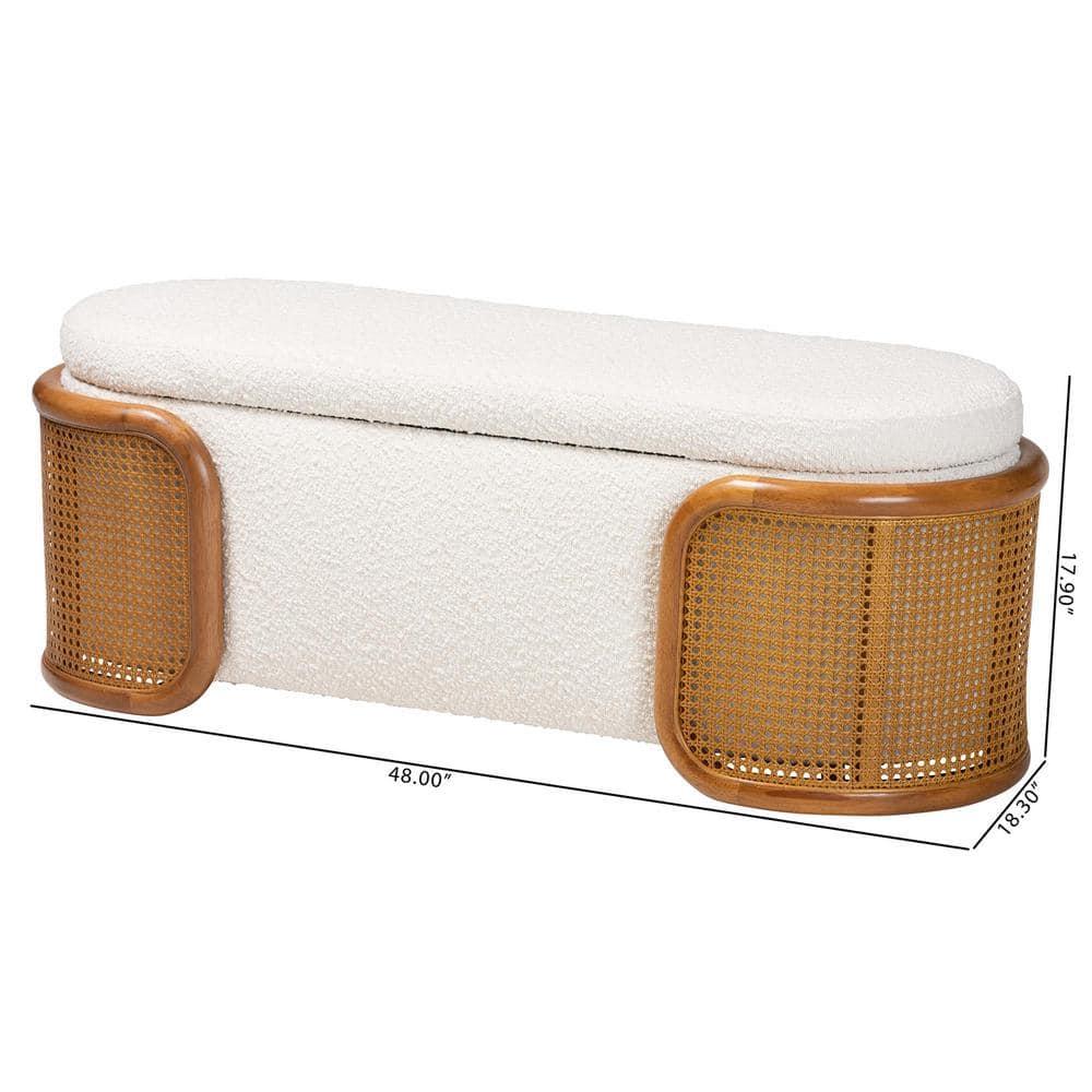 Baxton Studio Basira Boucle Fabric Storage Bench: Lift-Top, Oval, Japandi Style