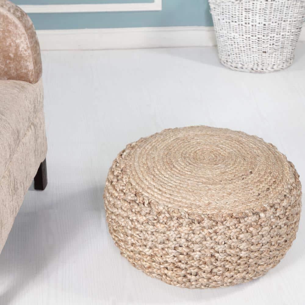 Highland Dunes Aarron Hand-Made Jute Braided Ottoman Pouf