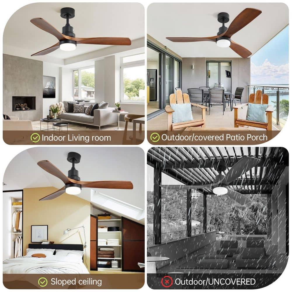 Ventilador de Techo Moderno de 52" sin Luz, Control Remoto y Motor CC Reversible Incluido Negro con Veta de Madera Oscura