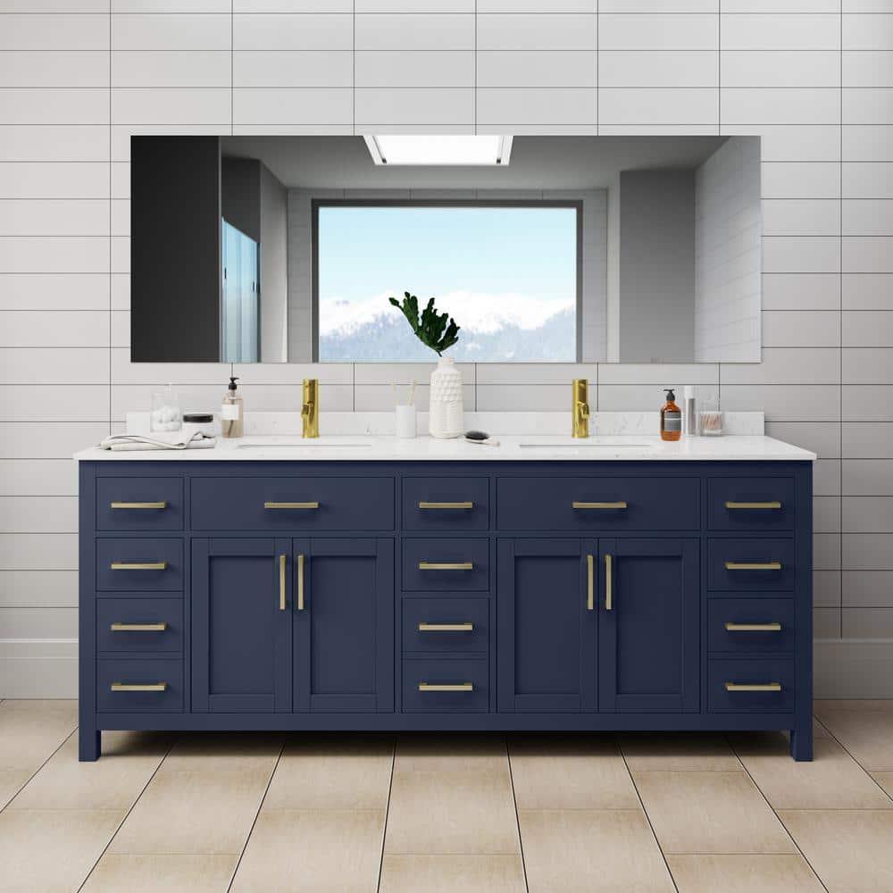 Wyndham Collection Beckett 84" Freestanding Double Bathroom Vanity with Cultured Marble Top