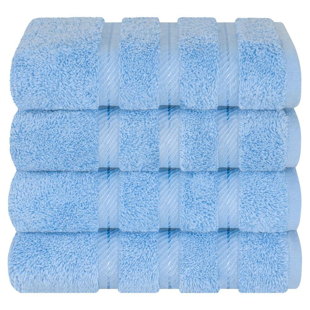 American Soft Linen 4 Pack Hand Towel Set, 100% Cotton, 16 inch by 28 inch, Hand Face Towels for Bathroom, Sky Blue