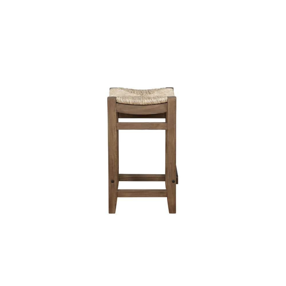 Alaterre Furniture Newport 26"H Wood Counter Height Stool with Rush Seat, Brown