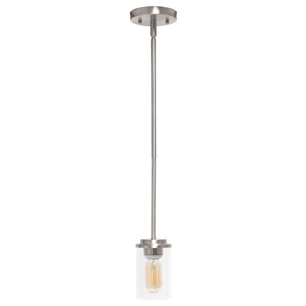 1-Light 5.75" Minimalist Industrial Farmhouse Adjustable Hanging Clear Cylinder Glass Pendant Metallic Silver - Lalia Home: UL Listed, E26 Base