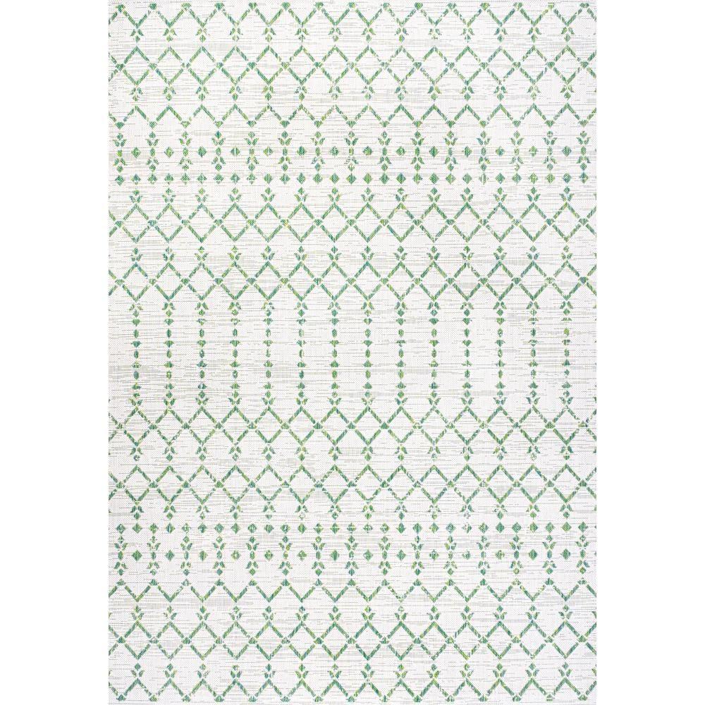 3' x 5' Ourika Moroccan Geometric Textured Weave Indoor/Outdoor Area Rug, Green/Ivory - JONATHAN Y