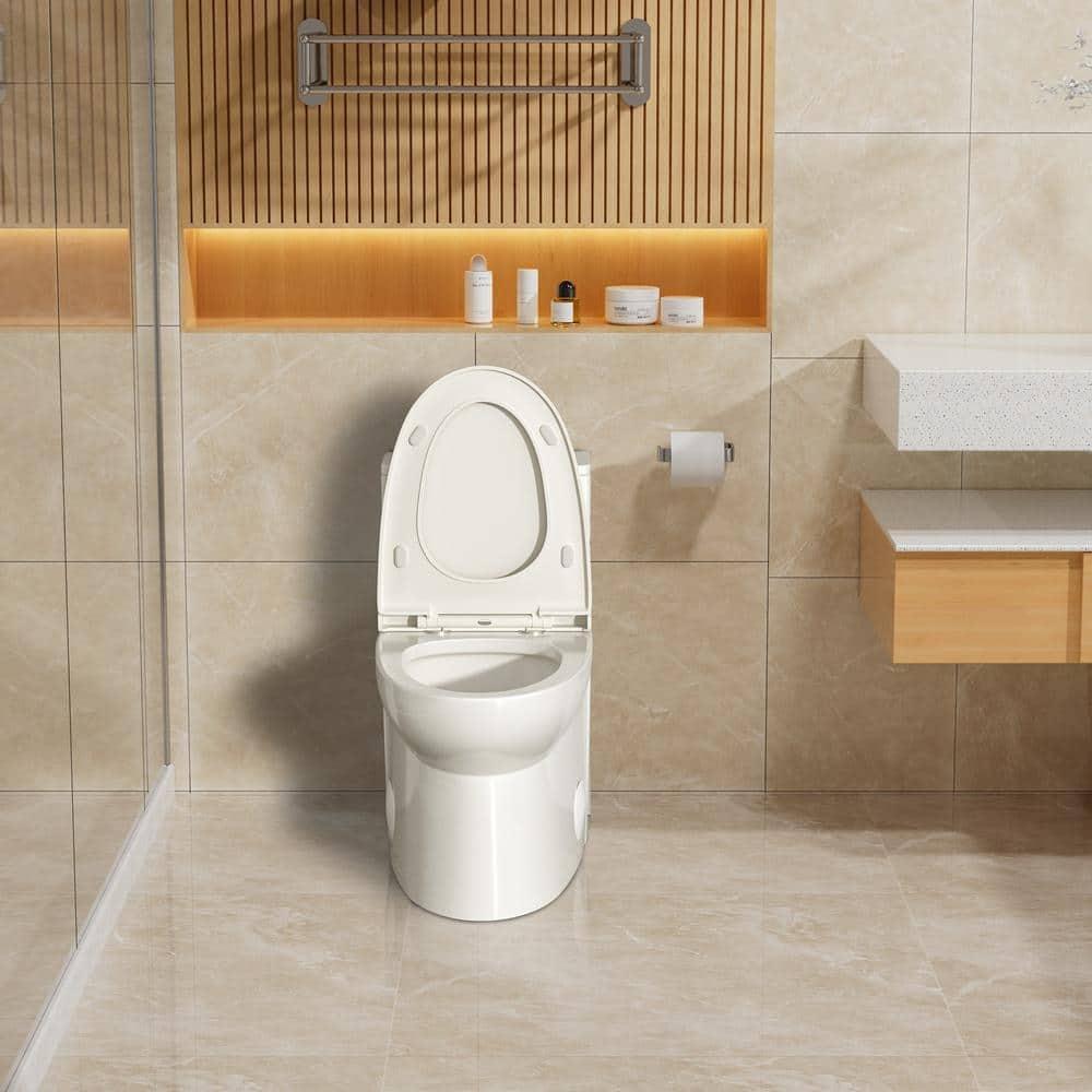 One-Piece Dual Flush 1.1/1.6 GPF Elongated Toilet Comfort Seat Height,Soft-Close Seat,Glazed Surface