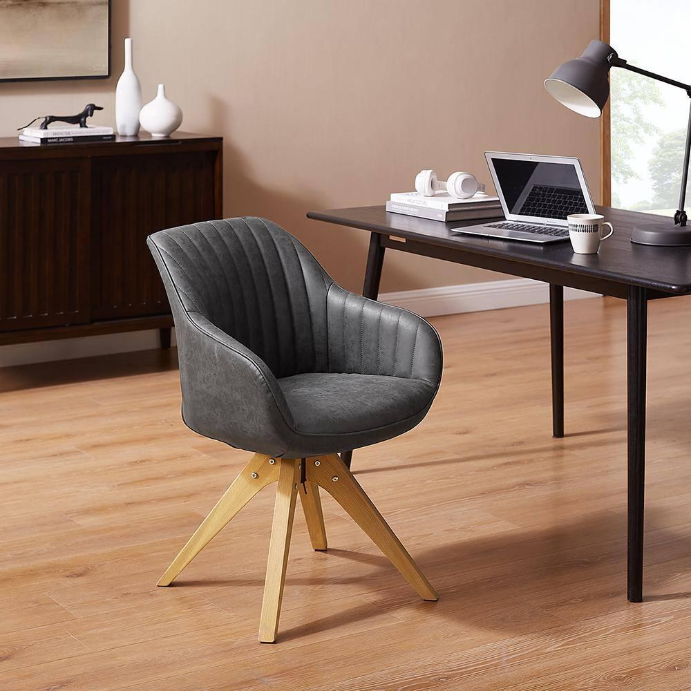 Elegant Dark Grey Suede & Faux Leather Swivel Accent Chair