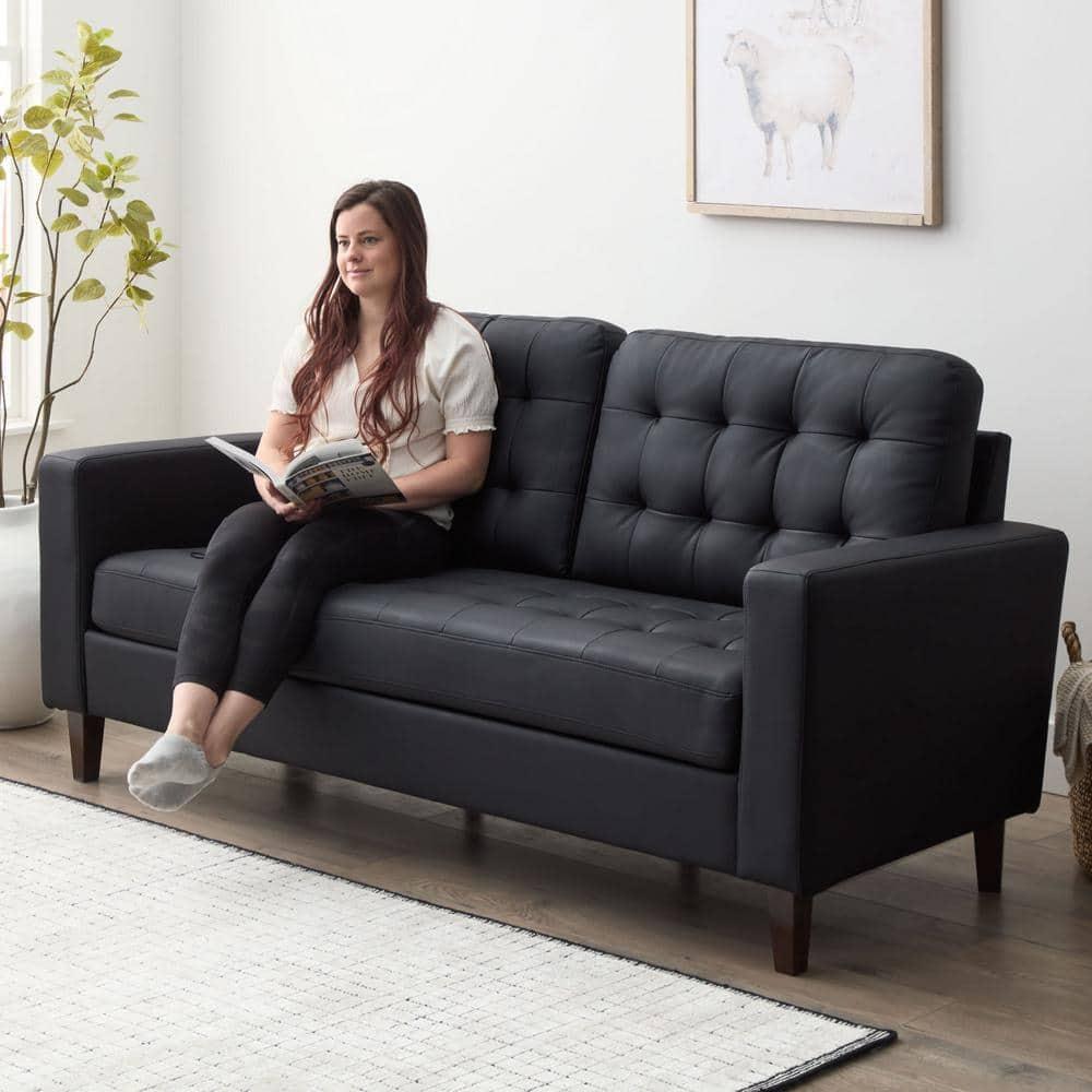 76” Brynn Upholstered Square Arm Sofa with Buttonless Tufting - Brookside Home
