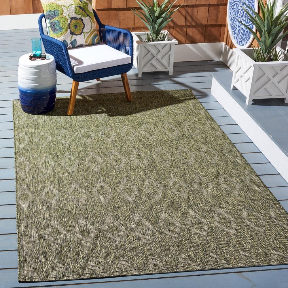 SAFAVIEH Courtyard Teodor Geometric Indoor/Outdoor Area Rug, Olive, 8' x 10'