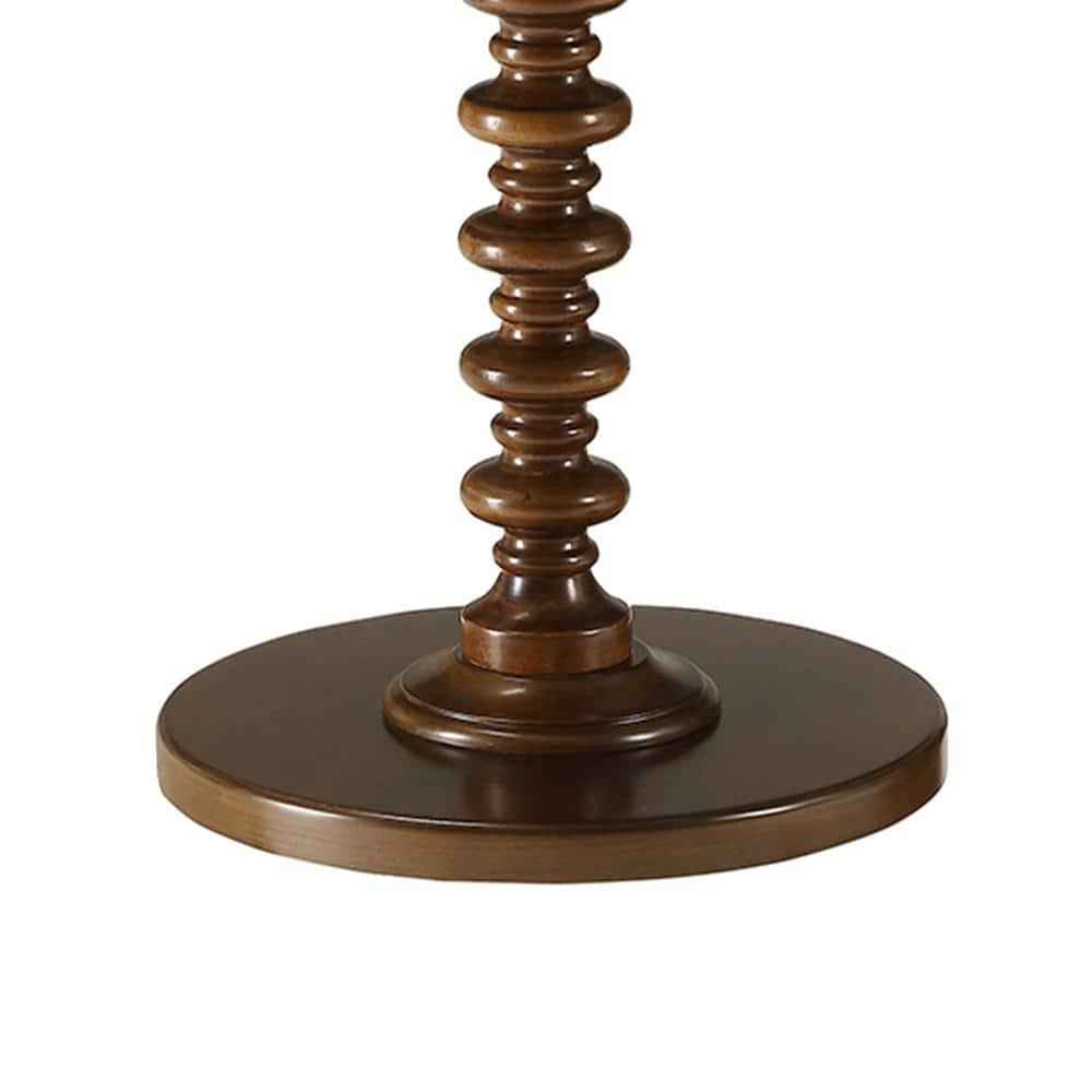 17 Inch Round Wood Side Table, Turned Support, Walnut Brown- Saltoro Sherpi