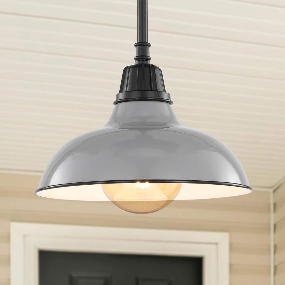 Jasper 12.25" 1-Light Farmhouse Industrial Indoor/Outdoor Iron LED Pendant, Gray