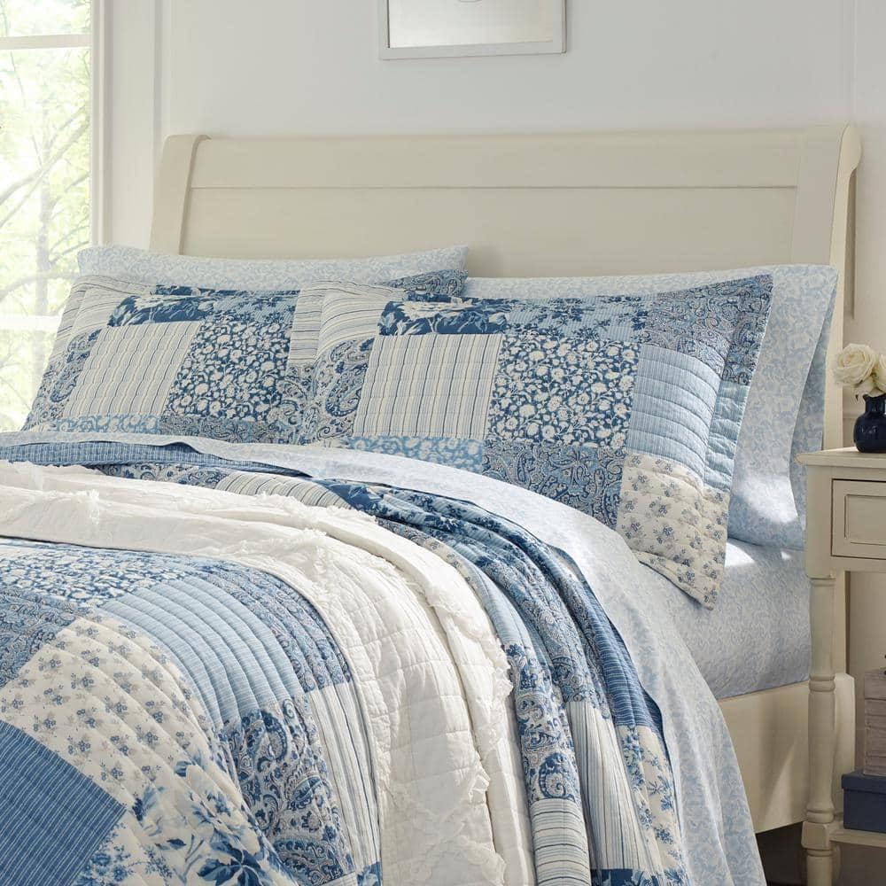 Laura Ashley Laura Ashley Paisley Patchwork Cotton Reversible Blue Quilt Set