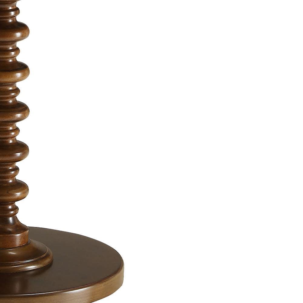 17 Inch Round Wood Side Table, Turned Support, Walnut Brown- Saltoro Sherpi