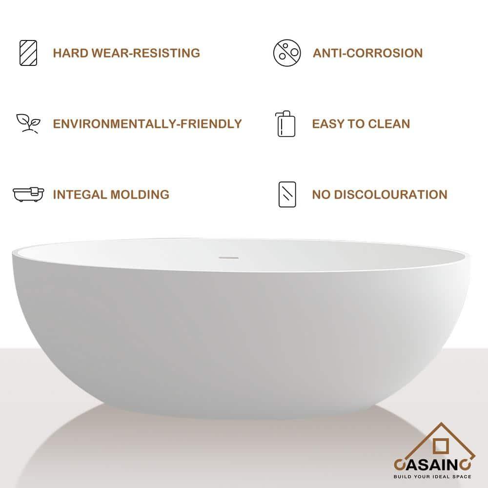 CASAINC Monaco 67 inch White Big Freestanding Stone Solid Surface Bathtub CA-MJ39327