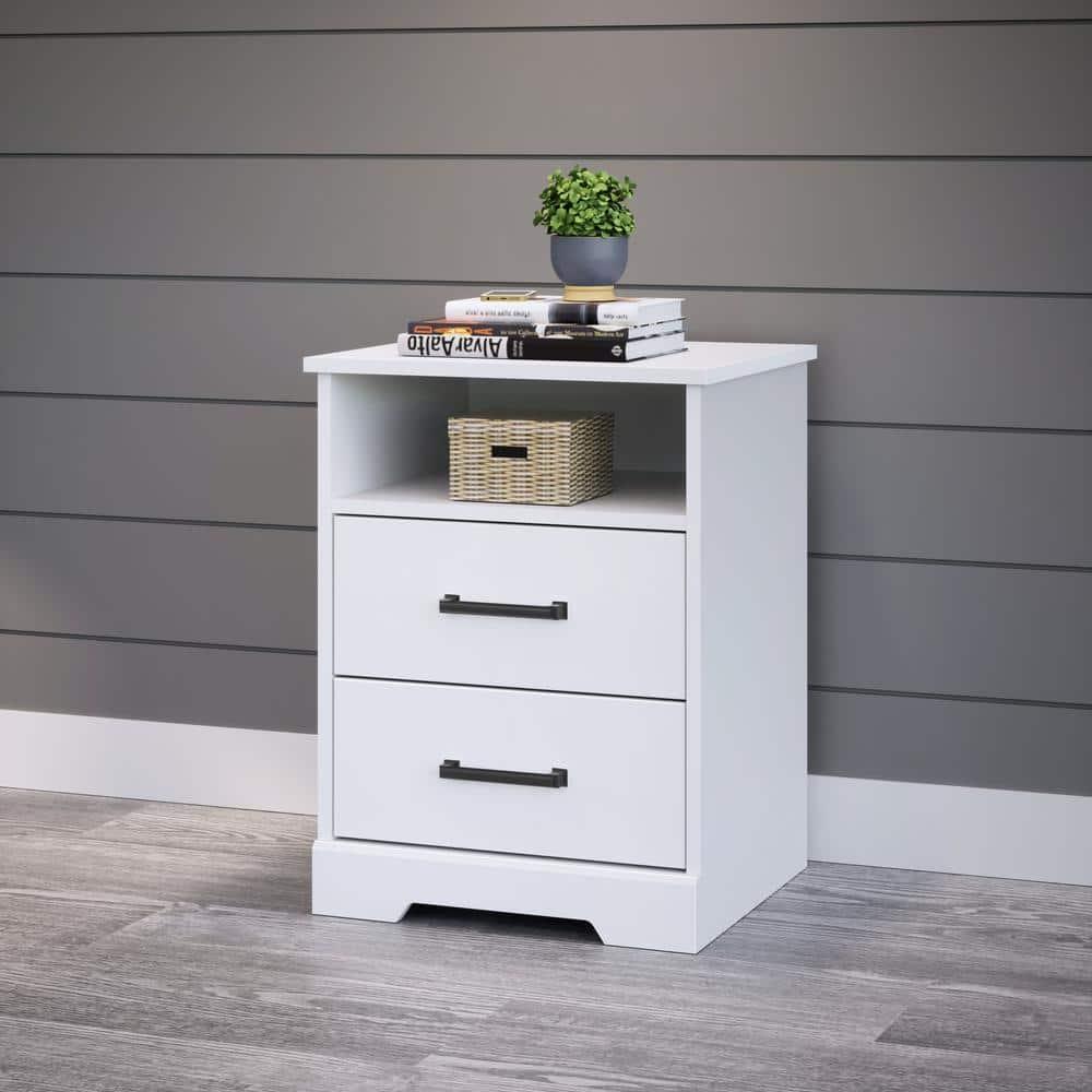 Prepac Rustic Ridge Farmhouse Nightstand with 2 Drawers and Open Shelf White