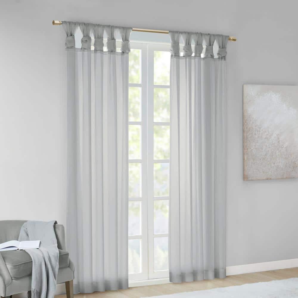 Madison Park Ceres Adult Twisted Tab Voile Sheer Curtain Panel Pair Light Grey 50x63 - Indoor Living Room