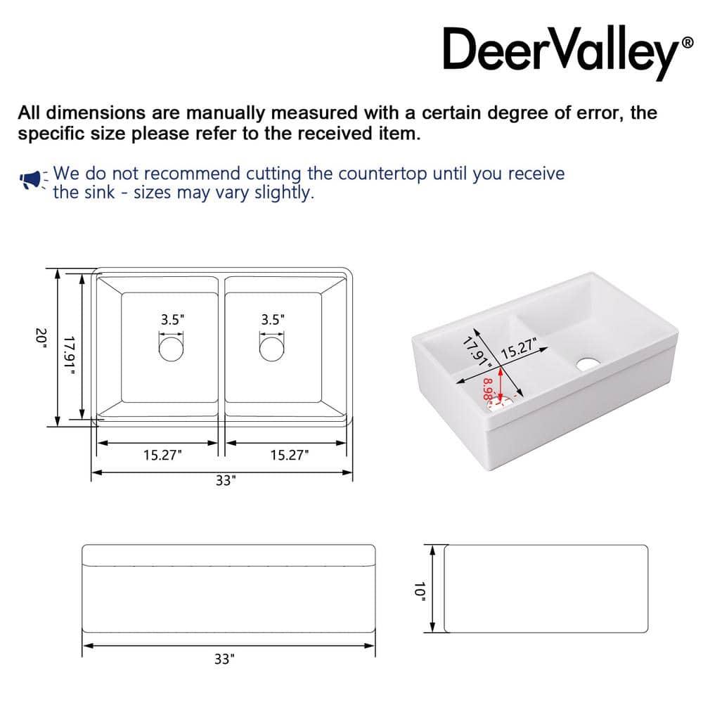 33" L X 20" W White Fireclay Double Bowl Workstation Farmhouse Kitchen Sink with Cutting Board And Dish-Drying Rack